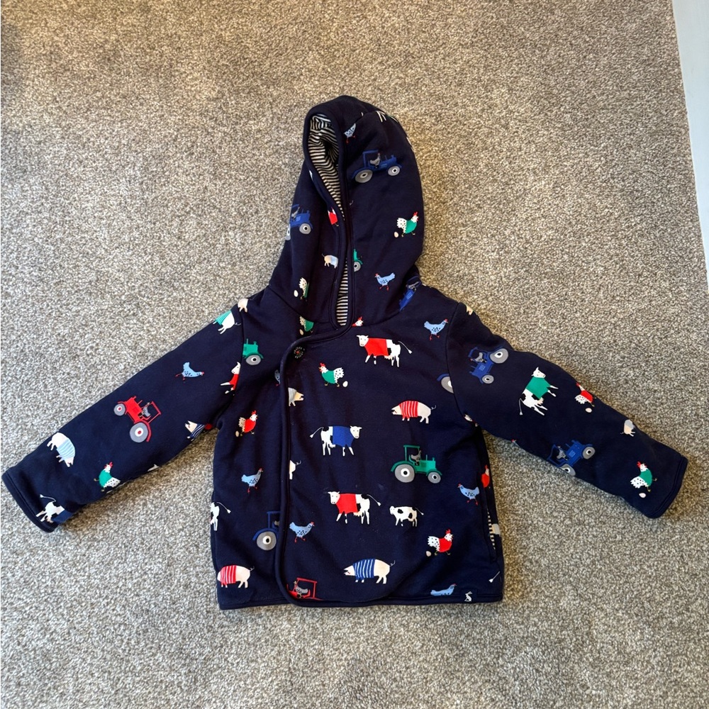 Joules Reversible Hooded Jacket with Farm Animal Print